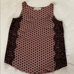 LOFT Mauve and Black Polka Dot Blouse